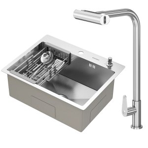 Kit Cuba Gourmet Quebec 60cm Aço Inox 304 e Torneira Gourmet Tóquio Bico Flexível Goldenx