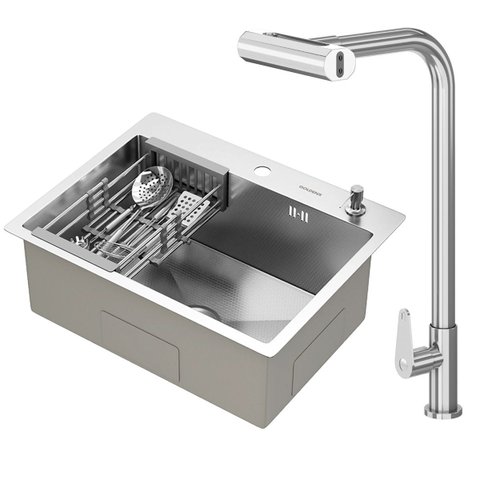 Kit Cuba Gourmet Quebec 60cm Aço Inox 304 e Torneira Gourmet Tóquio Bico Flexível Goldenx