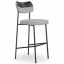 Ver imagem 2 de Kit 2 Banquetas Alta Sala de Jantar Lisa Pés Preto Linho/PU Cinza/Preto m² - Monari Design
