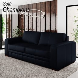 Sofá Decorativo Sala de Estar Champions 4 Lugares 240cm Bipartido Couro Azul Marinho - Mozzelar - 2