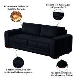 Sofá Decorativo Sala de Estar Champions 4 Lugares 240cm Bipartido Couro Azul Marinho - Mozzelar - 3