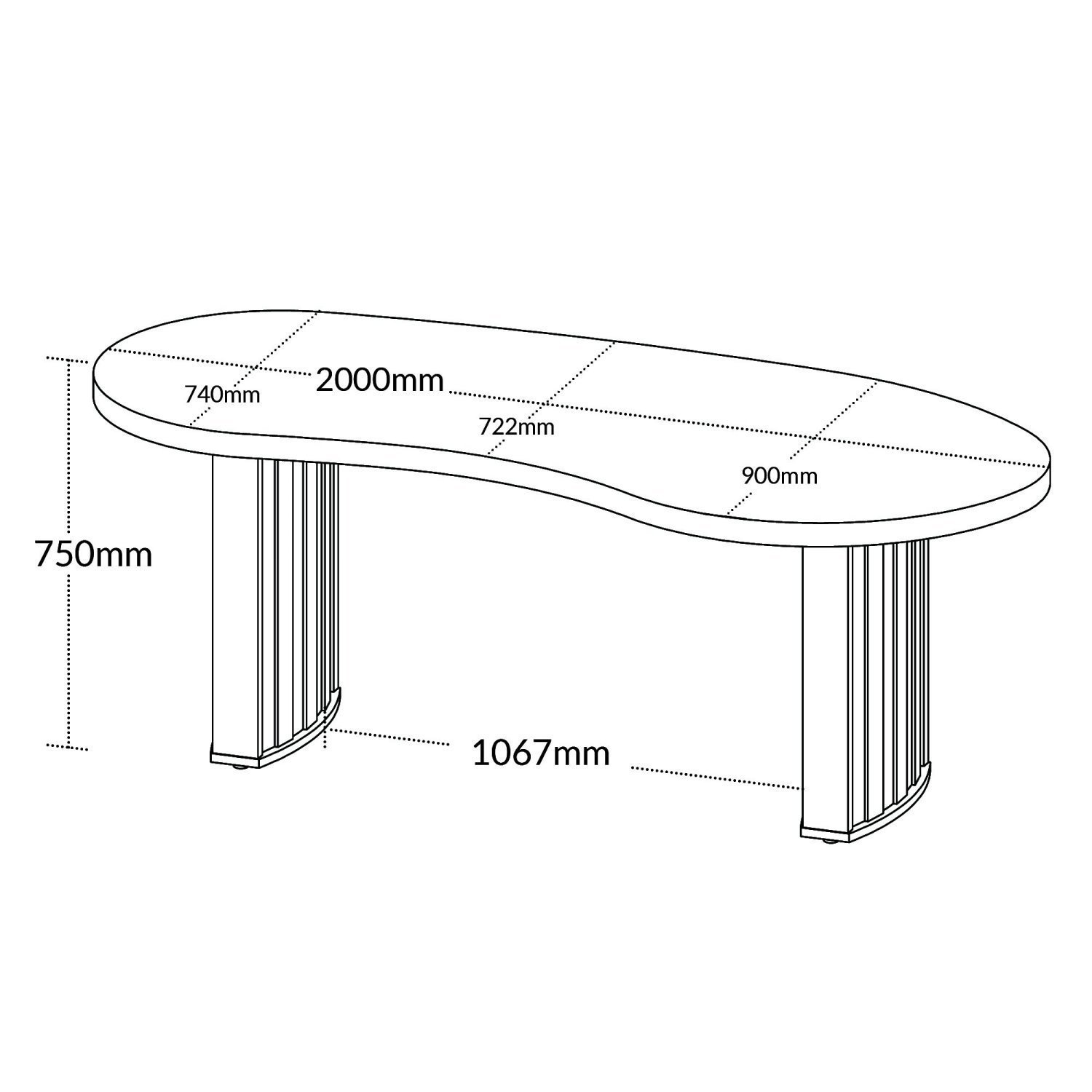 Mesa para Escritório com Curvas Orgânicas, Pés Ripados e Tampo Tamburato Diretor 2 Metros  - 5