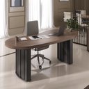 Ver imagem 1 de Escrivaninha Mesa Escritório com Curvas Orgânicas, Pés Ripados e 200cm Tampo Tamburato Diretor 2 Metros Charuto e Preto Artany