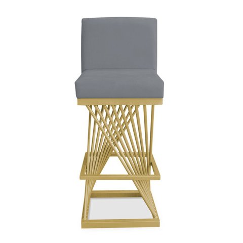 Banqueta Alta Área Gourmet Cozinha Restaurante Bar Base de Metal Dourado Suede Prata Eli Móveis