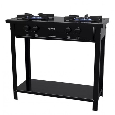 Fogão Industrial 2 Bocas Dako Couraçado a Gás Chama Dupla, Acabamento Limpa Fácil e Bandeja Coletora