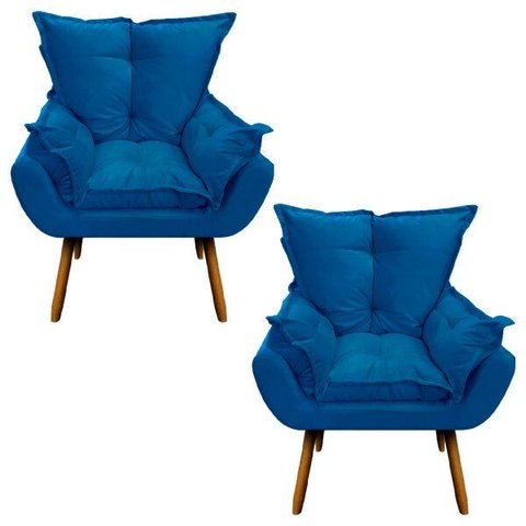 Kit 2 Poltronas Mariana Suede Azul Royal Slk Decor