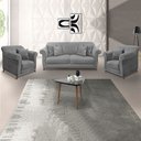 Ver imagem 2 de Kit Poltrona e Sofá Living 2 Lugares 1,80m Vênus Veludo Cinza Grafite Pés Castanho - Pallazio
