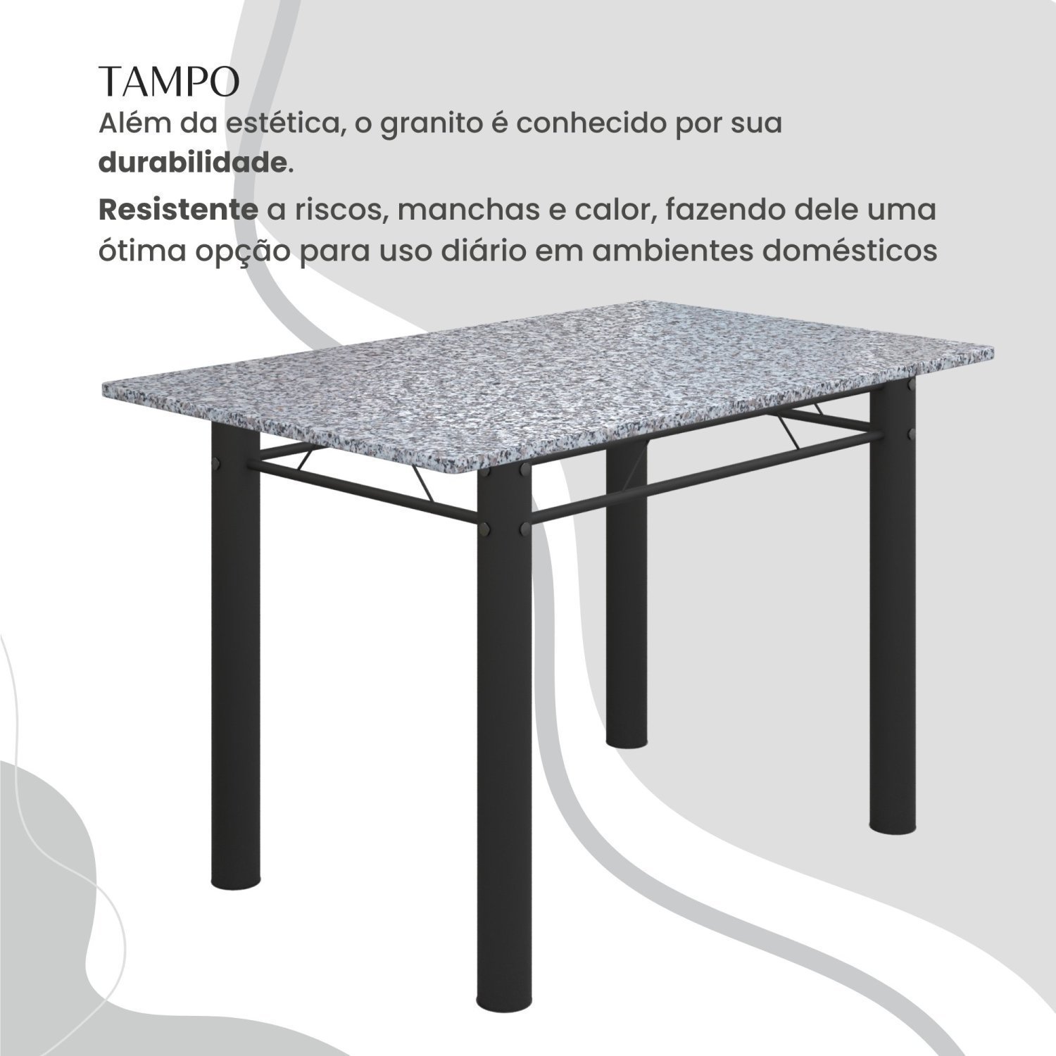 Conjunto Sala de Jantar Bahia Mesa Tubo 120x75cm Tampo Pedra Granito Ocre com 4 Cadeiras - 4