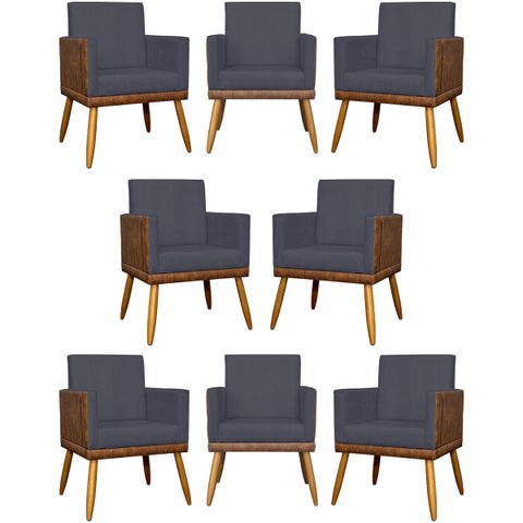 Kit 8 Poltronas Decorativas Lis Corino e Linho Cores Pé Palito 30 Cm Castanho