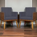 Ver imagem 2 de Kit 8 Poltronas Decorativas Lis Corino e Linho Cores Pé Palito 30 Cm Castanho
