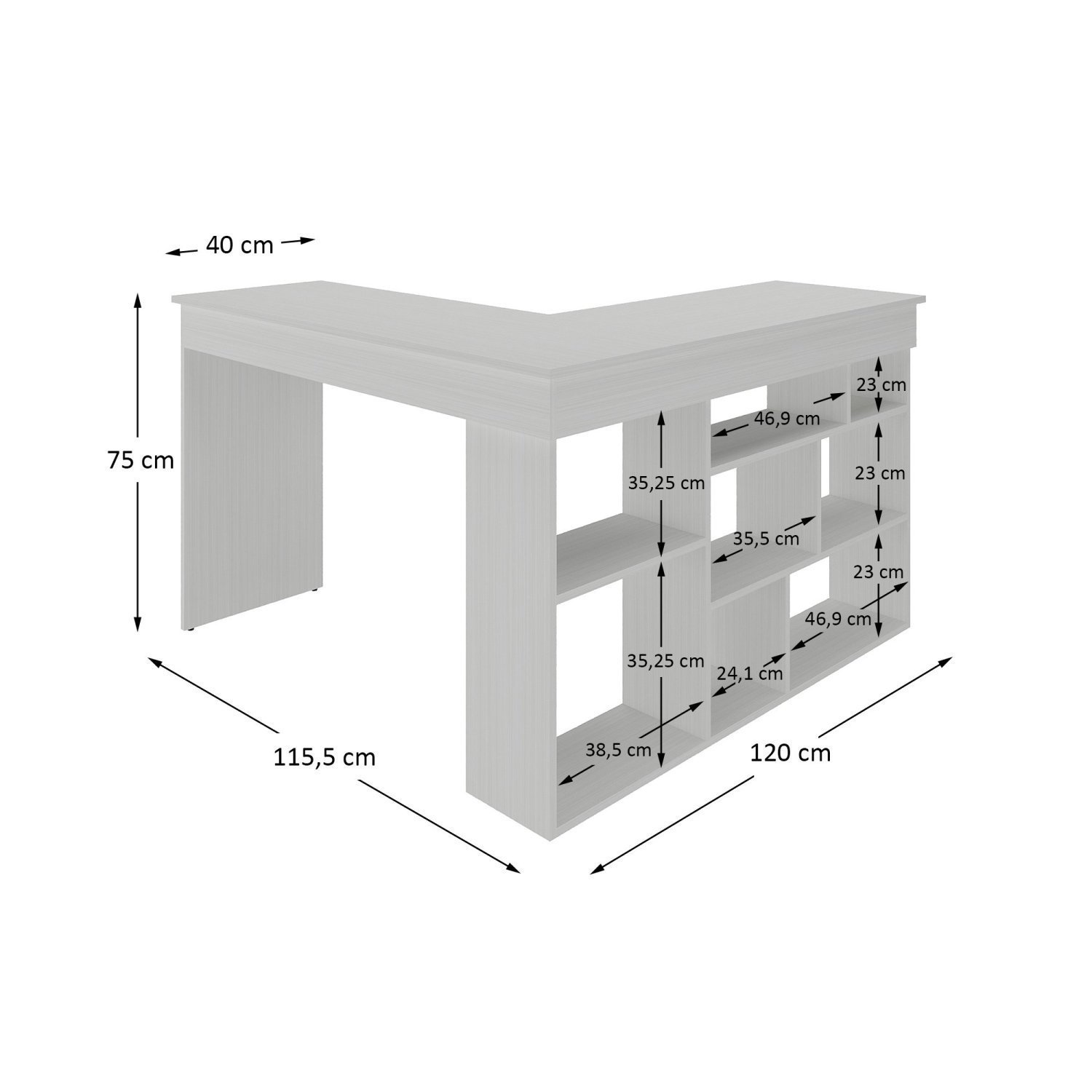 Mesa de Escritório 115,5x120cm em L 8 Nichos Montecello Yescasa - 3