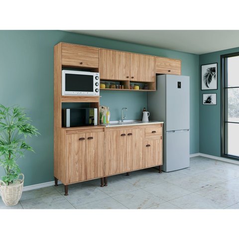 Cozinha Completa Modulada 9 Portas 1 Gaveta Mb 9001 Torino Marrom/Mel