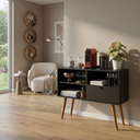 Ver imagem 2 de Aparador Buffet Retrô 95cm com Gaveta e Pés Palito Preto - Multiuso Sala e Quarto