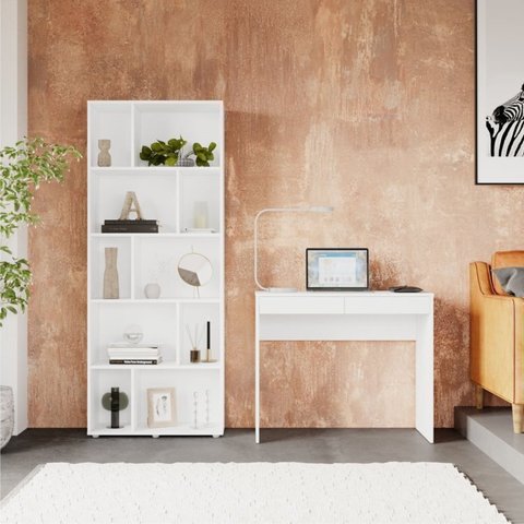 Escrivaninha Mesa Escritório com Estante Montessoriana 10 Nichos Branco