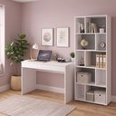 Ver imagem 1 de Conjunto Home Office 2 Peças com Escrivaninha Tijuca 90cm e Estante Bella 10 Nichos Branco