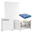 Ver imagem 1 de Quarto de Bebê 4 Portas Ternura Baby com Berço Lara Branco Brilho com Colchão para Berço Americano -