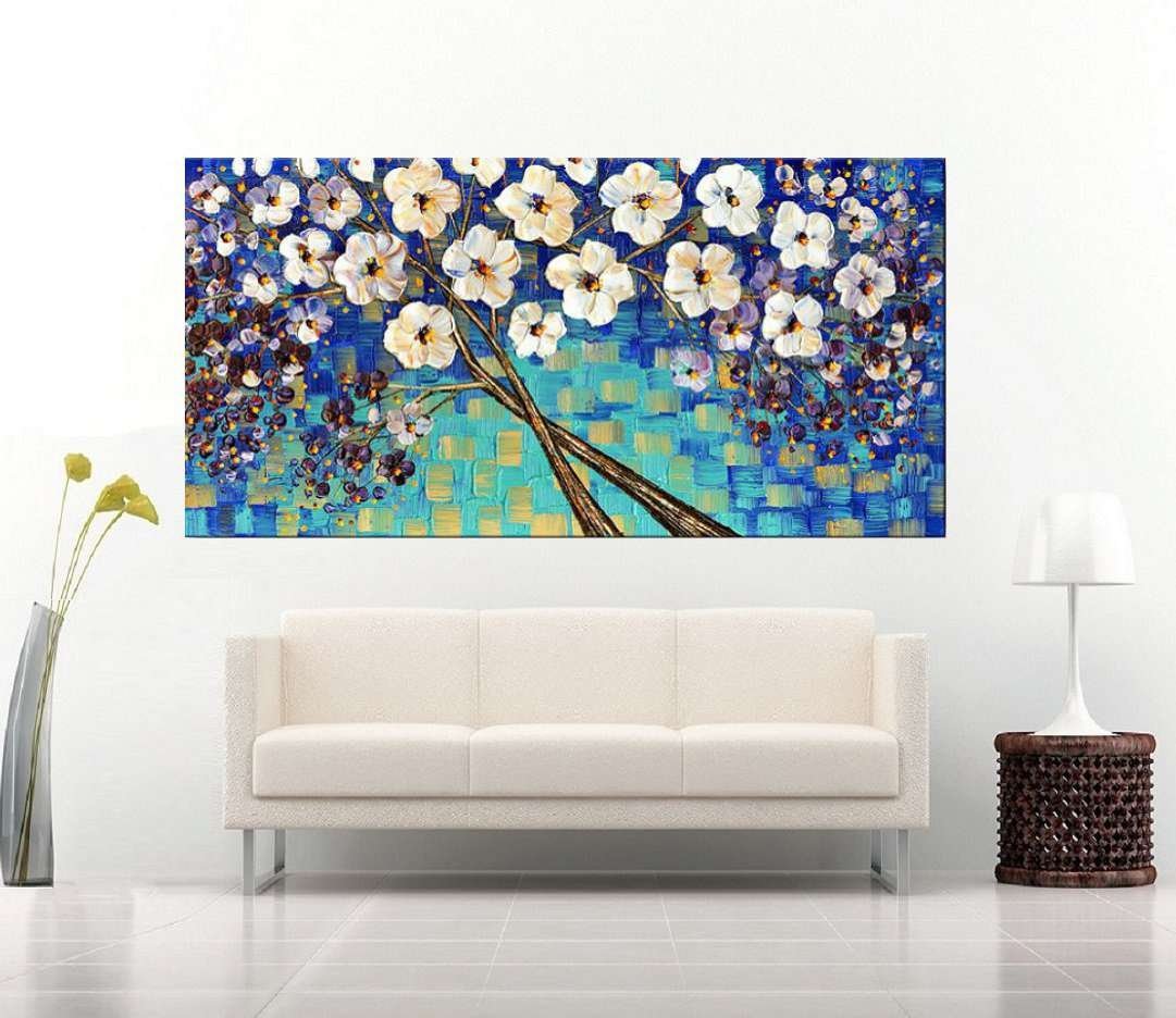Quadro Pintura Tela Arvores e Flores Modernas Em Altos Relevos 2091: 70cm (A) x 140cm (L) - 3