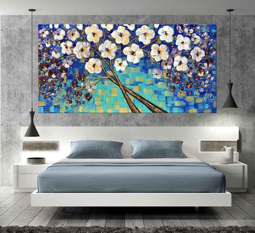Quadro Pintura Tela Arvores e Flores Modernas Em Altos Relevos 2091: 70cm (A) x 140cm (L) - 5