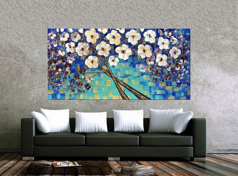 Quadro Pintura Tela Arvores e Flores Modernas Em Altos Relevos 2091: 70cm (A) x 140cm (L) - 2