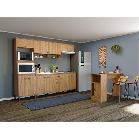Cozinha Completa Modulada 11 Portas 1 Gaveta com Bancada Mb 9004 Torino Marrom/Mel