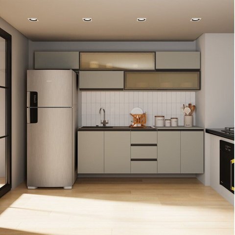 Cozinha Modulada 7 Peças 5 Aéreos 2 Balcões Nara CabeCasa MadeiraOriginals Cinza