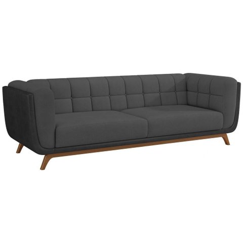 Sofá Coin 3 Lugares 240cm Preto e Veludo Cinza Courino Sallar Home