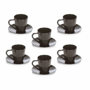 Conjunto de 6 Xícaras e 6 Pires de Acrílico Preto 80ml
