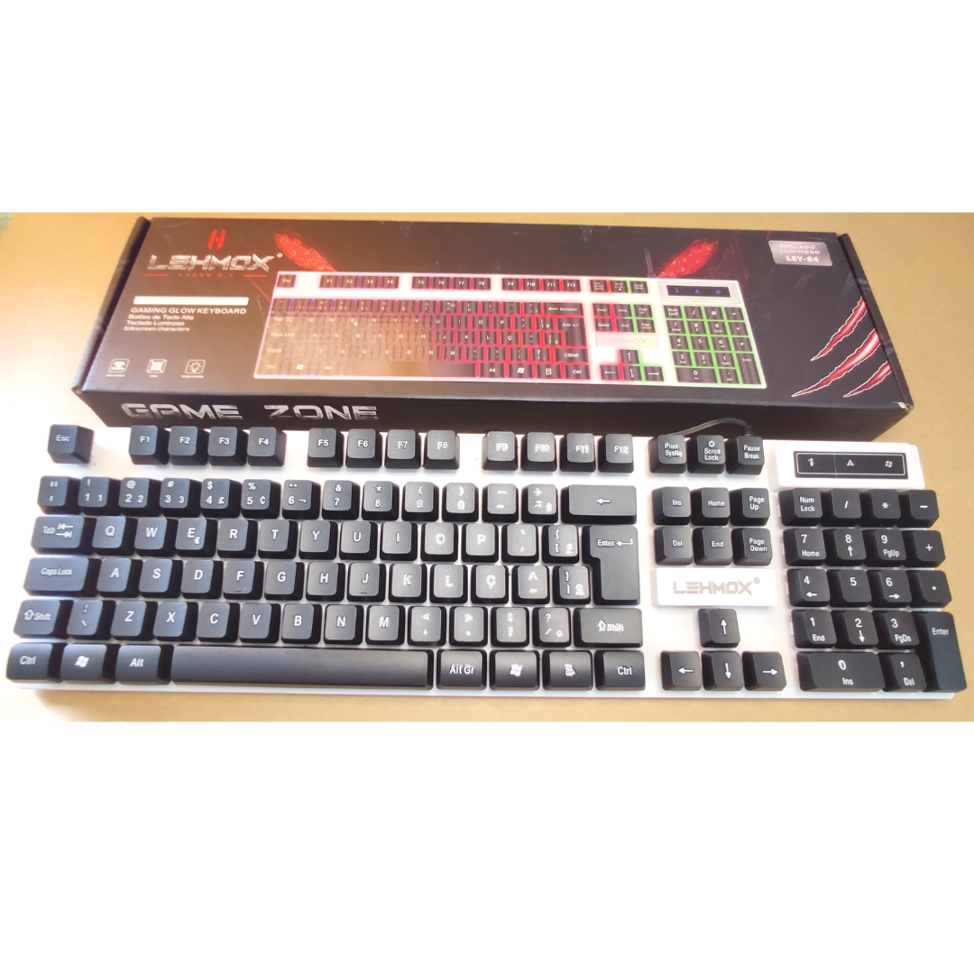 TECLADO GAMER LED RGB GLOW HYPER GT LEY-84 LEHMOX BRANCO PRETO - 4