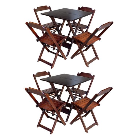 Kit 2 Jogos de Mesa com 4 Cadeiras de Madeira Dobrável 60x60 Ideal para Bar e Restaurante - Imbuia