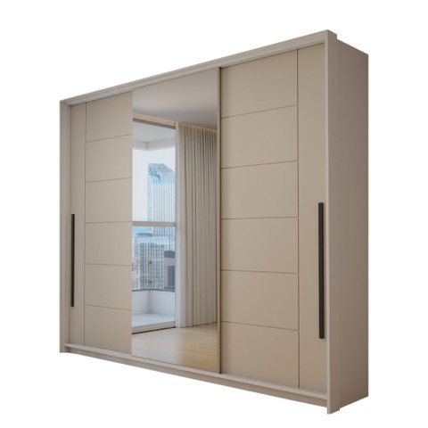 Guarda-Roupa Casal Genebra 3 Portas 4 Gavetas com Espelho Branco/Creme - Panorama Móveis