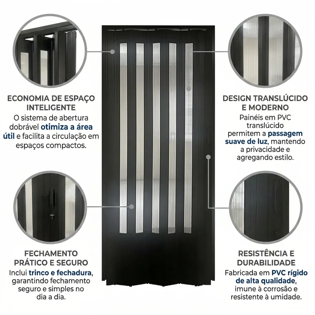 Ver imagem 5 de Porta Sanfonada de PVC Translucido 210cm x 60cm Plastporta Bcf Preto