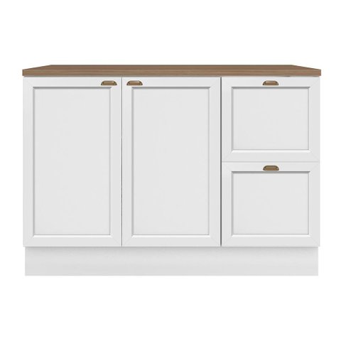 Balcão de Cozinha Unna 2 Portas e 2 Gavetas 120cm Branco com Tampo Mdp - Poliman Móveis