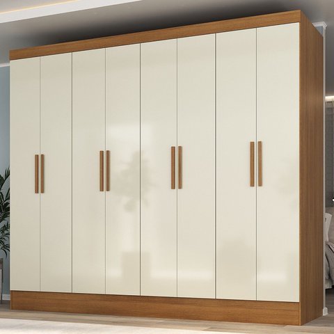Guarda Roupa Casal 100% MDF 8 Portas 4 Gavetas Jatobá Yescasa Cinamomo/Off White