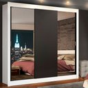 Ver imagem 1 de Guarda-Roupa Casal Madesa Lyon 3 Portas de Correr com Espelhos 2 Gavetas Branco/Preto Cor:Branco/Pre