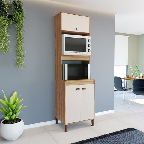 Torre Forno e Micro 63 cm 2 Portas 1 Basculante Torino Marrom/Mel/Off White
