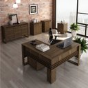 Ver imagem 1 de Conjunto 6 Peças com Mesa em L, 2 Gaveteiros, 2 Armários Multiuso Baixo e Balcão Nogal Marrom