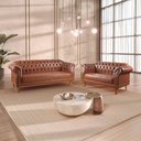 Ver imagem 1 de Conjunto de Sofás Chesterfield 5 Lugares Couro Sintético Marrom Duque 200cm Yescasa