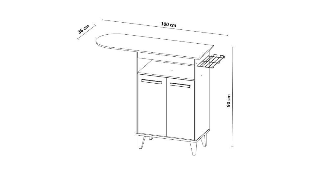 Tábua de Passar Roupa com Armário 2 Portas 1 Nicho e Cabideiro Horizon - Cinamomo/Off White - - 2