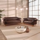 Ver imagem 1 de Conjunto de Sofás Chesterfield 5 Lugares Couro Sintético Marrom Duque 200cm Yescasa
