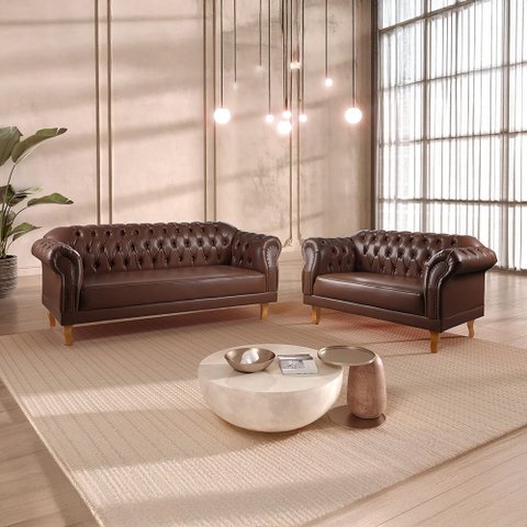 Conjunto de Sofás Chesterfield Duque Yescasa Marrom