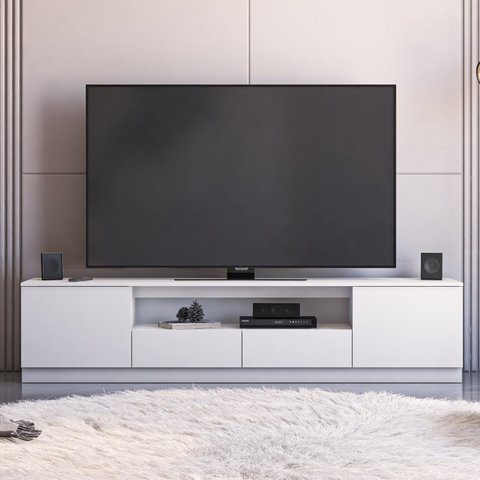 Rack para TV até 85 Polegadas 100% MDF 200cm Portas 2 Gavetas Liz Yescasa Branco