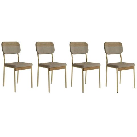 Cadeira Sala de Jantar Valle 1755 Aço Kit 4 Uni Dourado/linho Bamboo/courano Bamboo/noce - Carraro