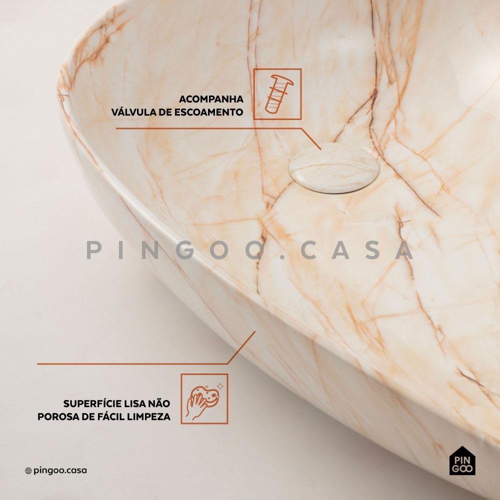 Cuba De Apoio Para Banheiro Gota Slim Louça Cerâmica 76,5 cm Pingoo.casa - Marmorizado Rose - 4