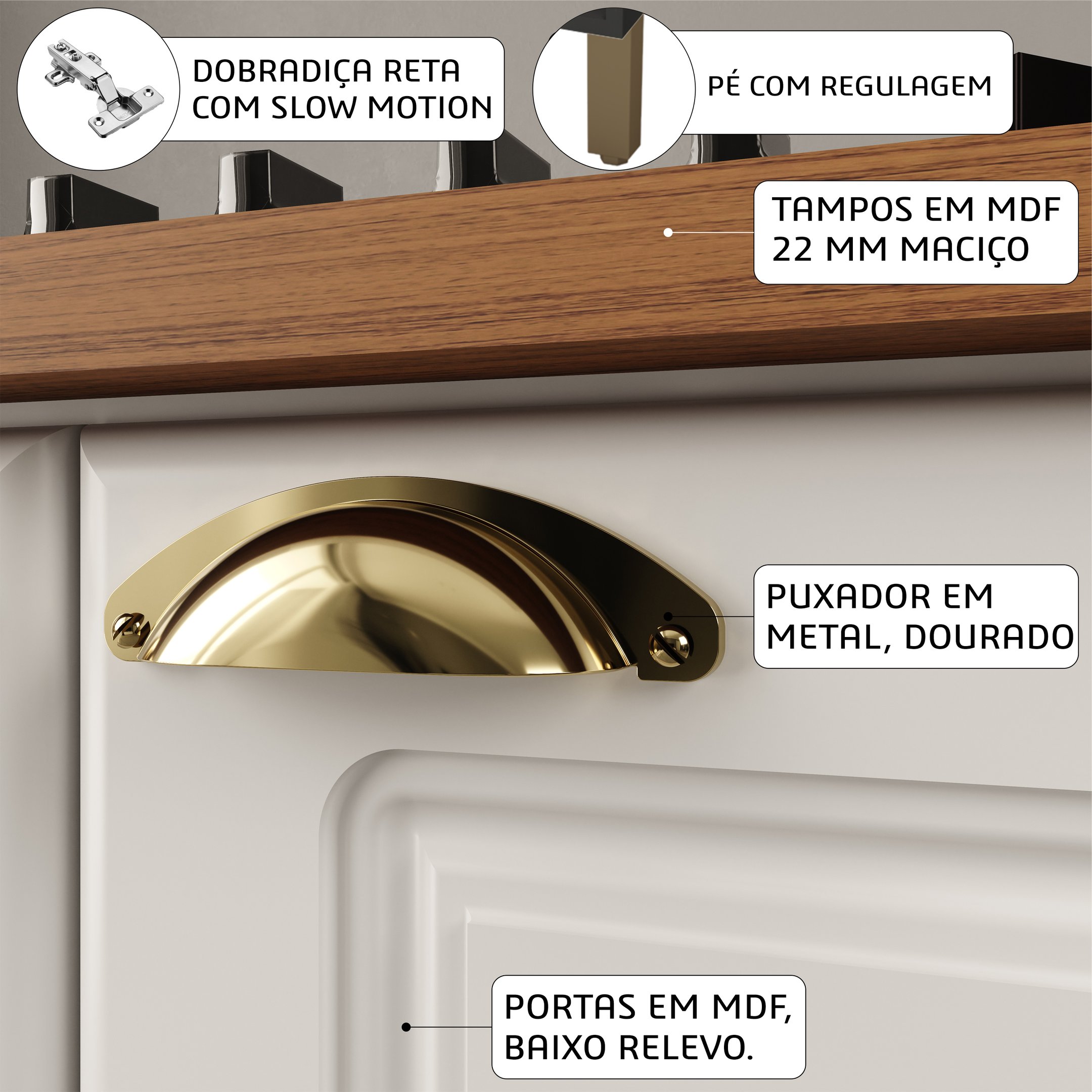 Balcão Cooktop Armário Duas Portas para 4 e 5 Bocas - 5