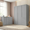 Quarto Infantil Guarda-Roupa 3 Portas e Cômoda 4 Gavetas Pérola Cinza - 1