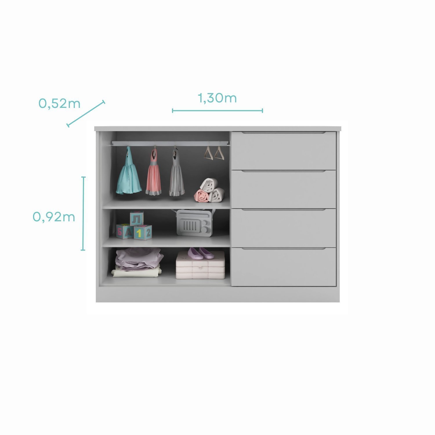 Quarto Infantil Completo Roupeiro e Cômoda 4 Gavetas Pérola  - 4