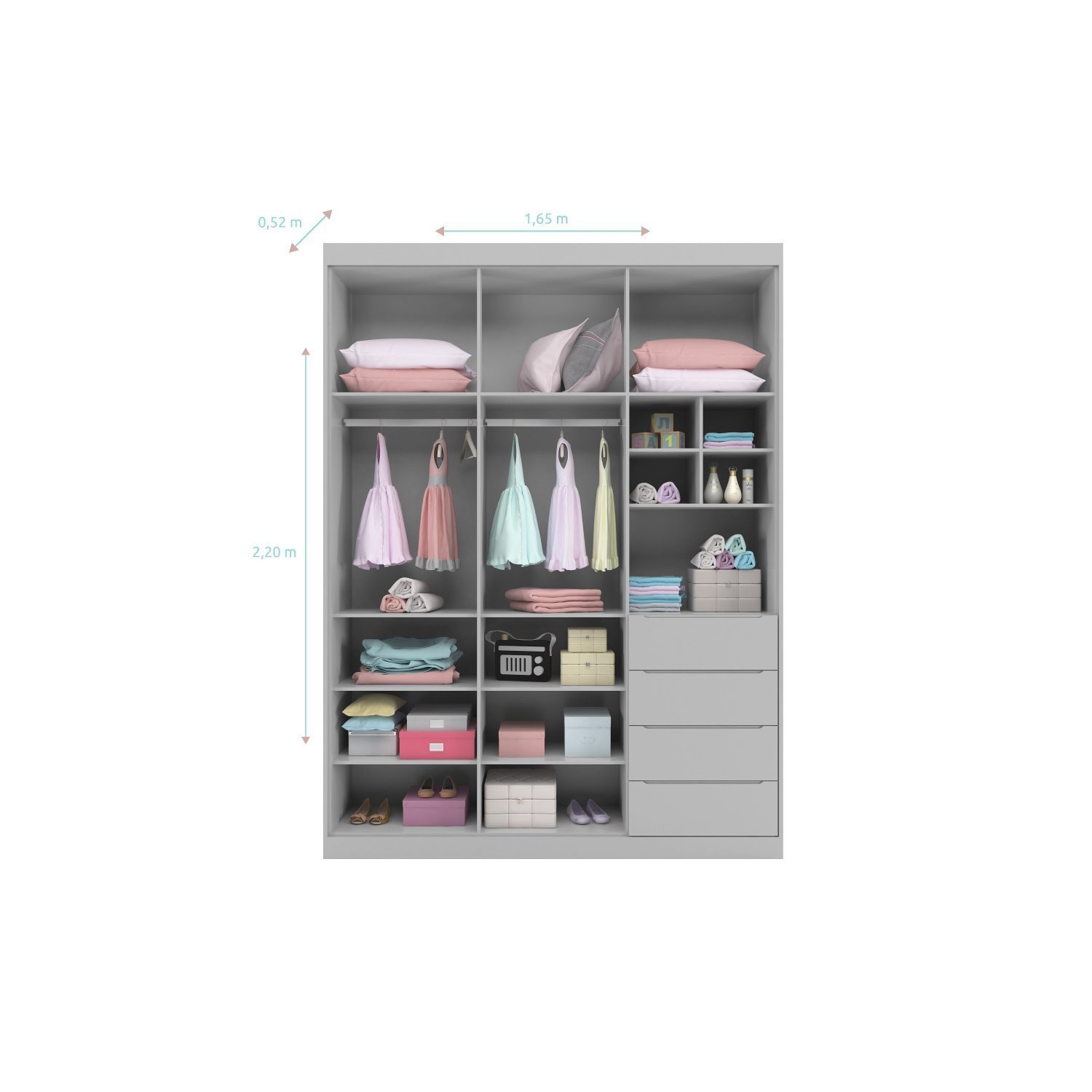 Quarto Infantil Completo Roupeiro e Cômoda 4 Gavetas Pérola  - 3