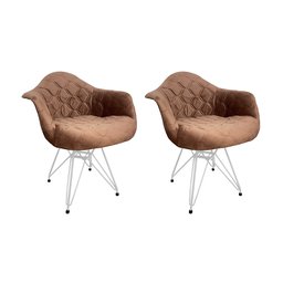 Kit 2 Poltronas Jantar Eames Eiffel Estofadas Caramelo Base Ferro Branco - 1