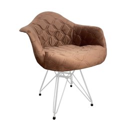 Kit 2 Poltronas Jantar Eames Eiffel Estofadas Caramelo Base Ferro Branco - 2