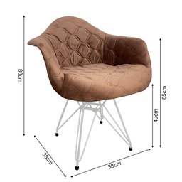 Kit 2 Poltronas Jantar Eames Eiffel Estofadas Caramelo Base Ferro Branco - 6